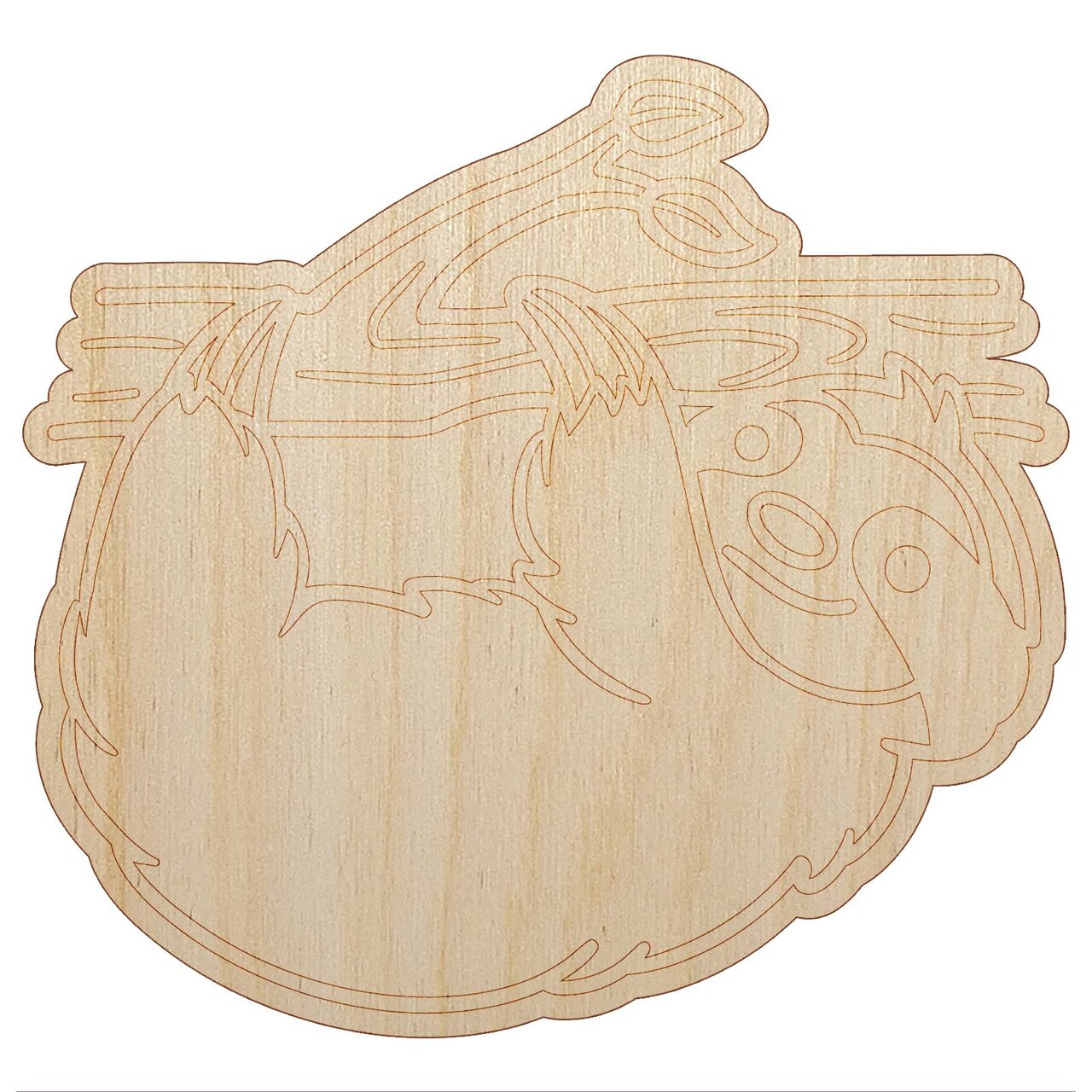 Sloth Hanging from a Branch Unfinished Wood Shape Piece Cutout for DIY Craft Projects